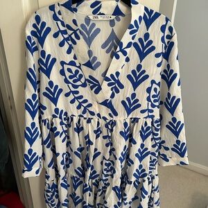 Zara Blue and White Patterned Dress